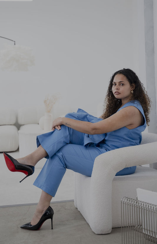 Elegant Vivid Blue 3-Piece Trouser Suit Women’s Tailored Formal Suit – another styled on a model