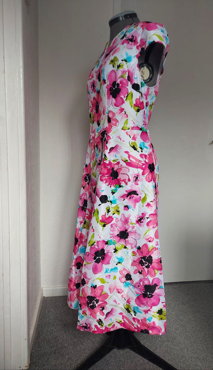 Floral Pink Cape Sleeve A-Line Dress Mother of Bride – another shown on a dress form