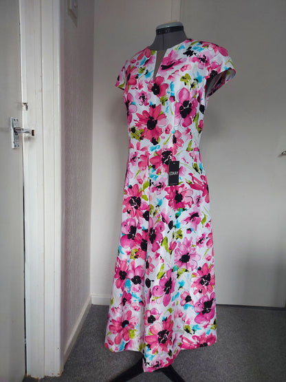 Floral Pink Cape Sleeve A-Line Dress Mother of Bride – another shown on a dress form