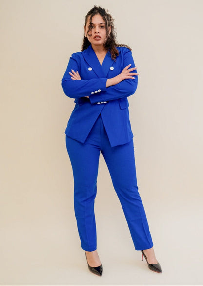 Royal Blue Double Breasted 2-Piece Trouser Suit Professional Fit – front view, worn by a model