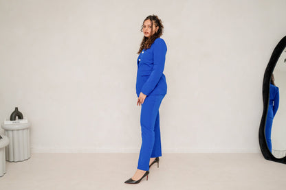 Royal Blue Double Breasted 2-Piece Trouser Suit Professional Fit – another front view, worn by a model