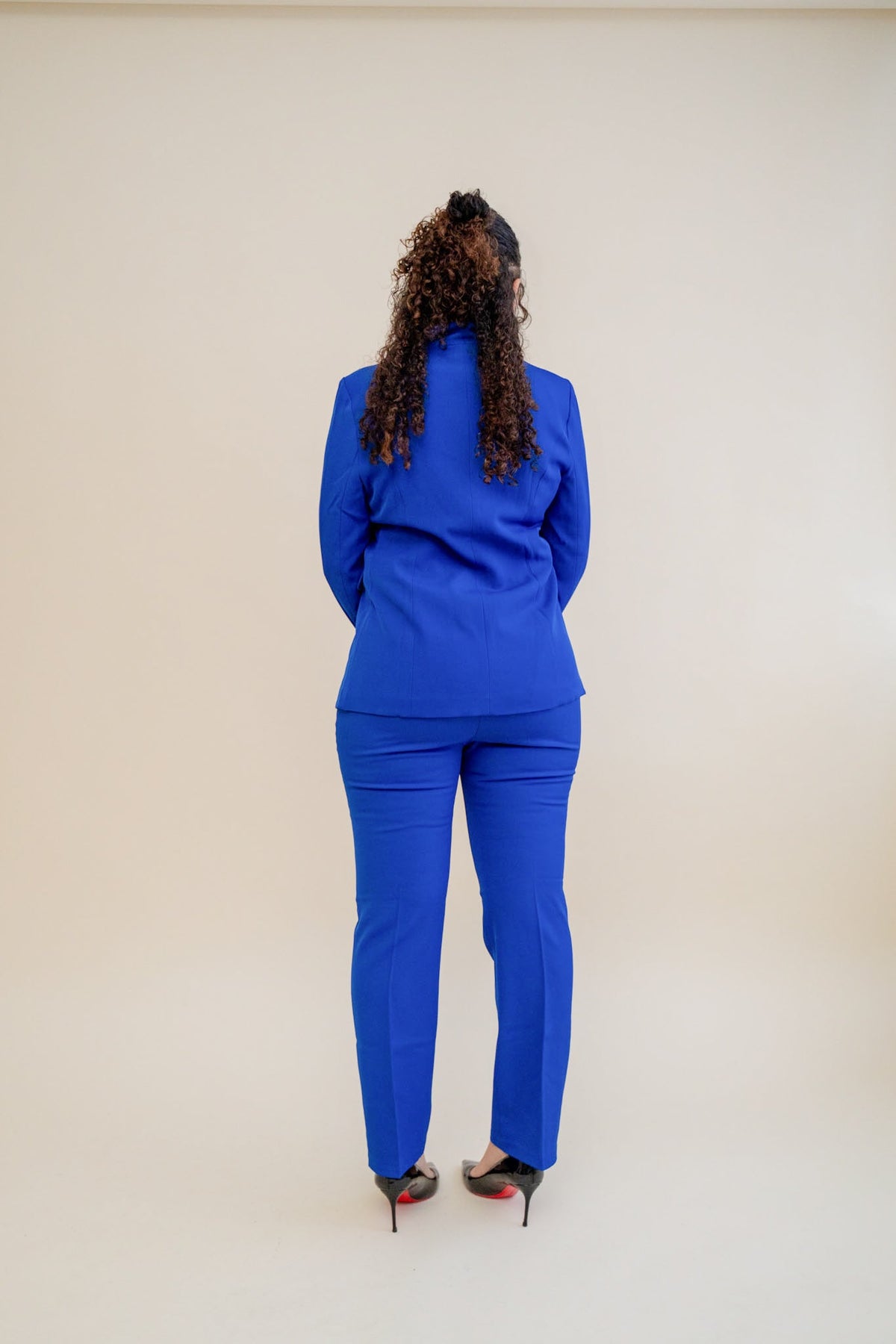 Royal Blue Double Breasted 3-Piece Trouser Suit Elegant Formal – back view, worn by a model