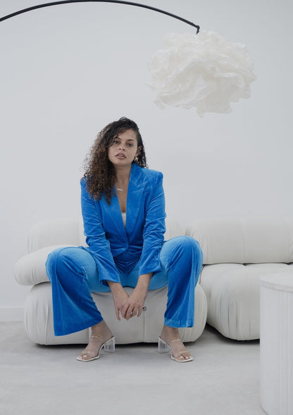 Royal Velvet Wide-Leg Trouser Suit Flared Suit – another styled on a model