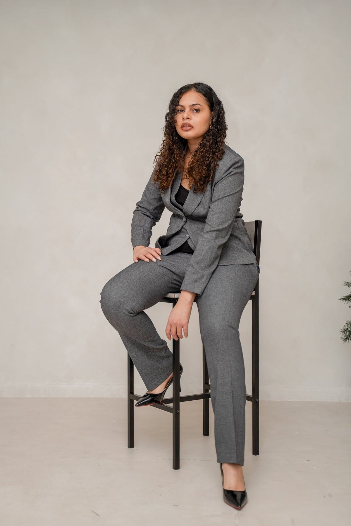 Slate Grey 3-Piece Power Trouser Suit Women’s Blazer Waistcoat Trousers – another styled on a model
