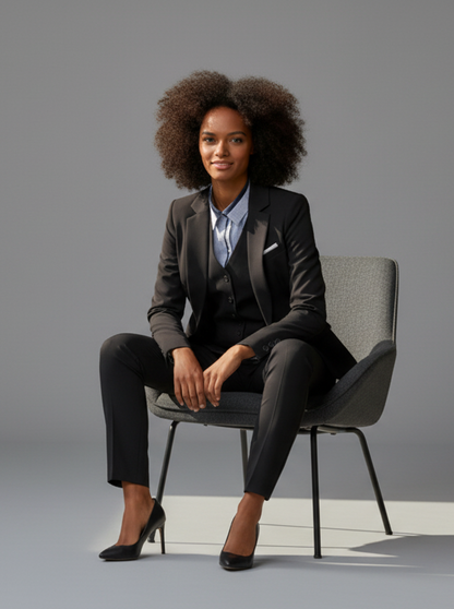 The Black Edit 3-Piece Trouser Suit Tailored Blazer Waistcoat Trousers – styled on a model